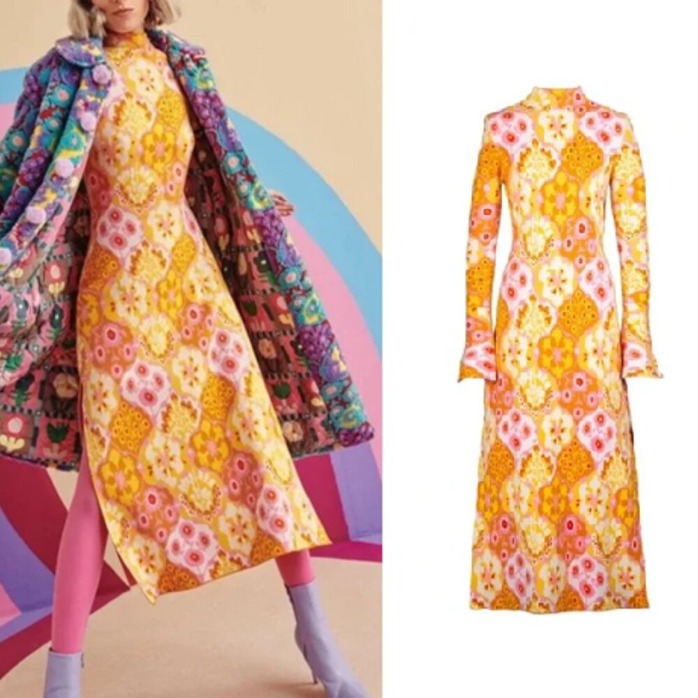 Celia B Juane Knit Floral High Neck Midi Dress Small